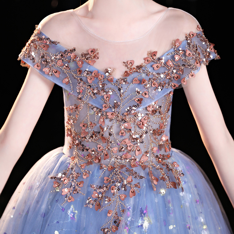 Tulle Little Girls Pageant Dresses Top Gold Sequin Or Length Blue Wer Girl Dress For Wedding Bow Sash Formal Kids Ball Gowns 403 6660311