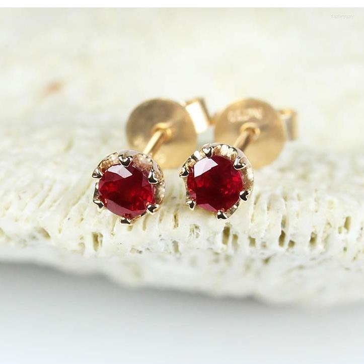 Stud Sterling Silver Inlaid With Natural Pigeon Blood Ruby Heart-shaped Six-claw Earrings Round Female Screw EarringsStud Farl22