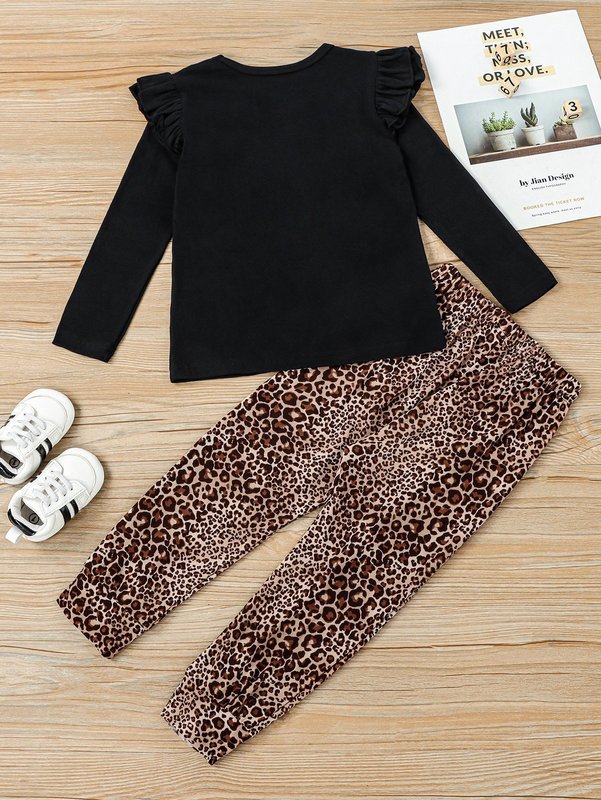 Toddler Girls Leopard And Heart Print Tee With Pants SHE