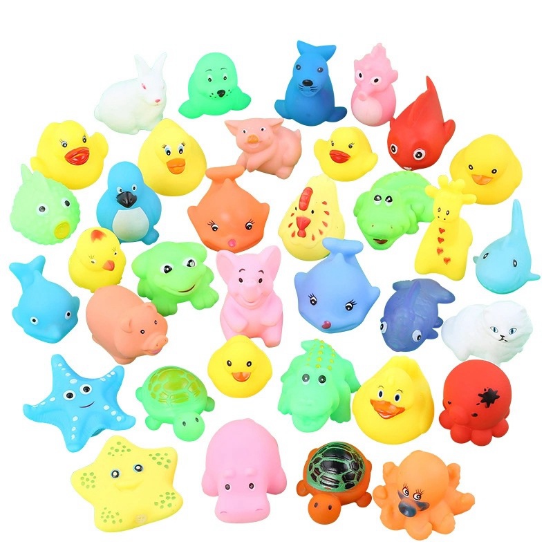 Mini Size Baby Cute Animals Bath Toy Swimming Water Toys Soft Rubber Float Squeeze Sound Kids Wash Play Funny Gift 1013