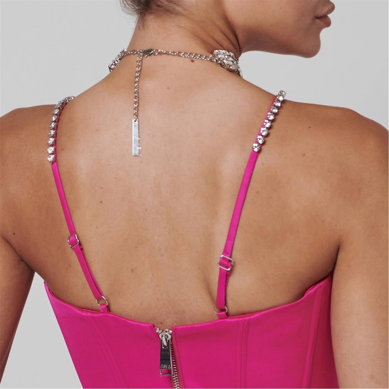 SAT Women's Sexy Street Clothes -embellished EMBELLISHED BOW STRAPS HEART BUSTIER PINK CORSET TOP 220514