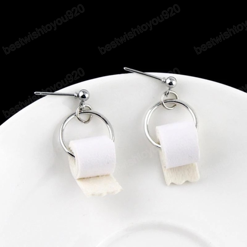 Creative 3D Roll Paper Dangle Earrings Girls Geometric Drop Earrings Women Toilet Paper Towel Studs Earring Summer Jewelry