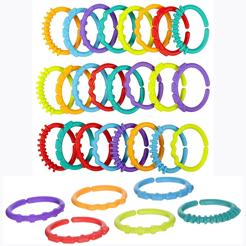 A Pack Of 24 Baby Teether Rainbow Circle Molar Ring Grab Rings Infant Toys Glue Biting Toy Food Grade Safety Silicone Material BPA Free Children s Ser