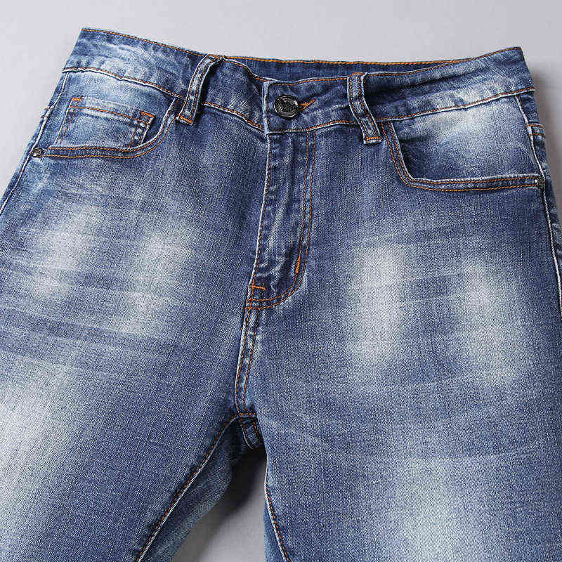 Brand Chao Jeans Men's Korean Version Elastic Slim Fit Small Feet Cotton Blue Spring and Summer Thin