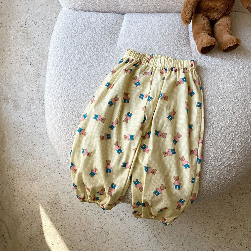 MILANCEL Summer Kids Pants Bear Print Girls Trousers Cotton Children Harm Pants 220512