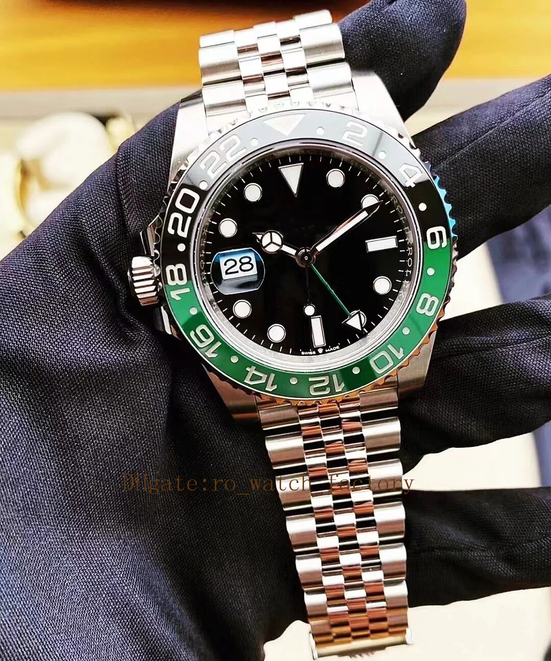 2022 New Left-Handed Mens Gmt Watch 40mm Green Black Ceramic Sprite Circle Mechanical Automatic Sapphire Mens Men Wristwatch, Customize
2022 New Left-Handed Mens Gmt Watch 40mm Green Black Ceramic Sprite Circle Mechanical Automatic Sapphire Mens Men Wristwatch, Customize