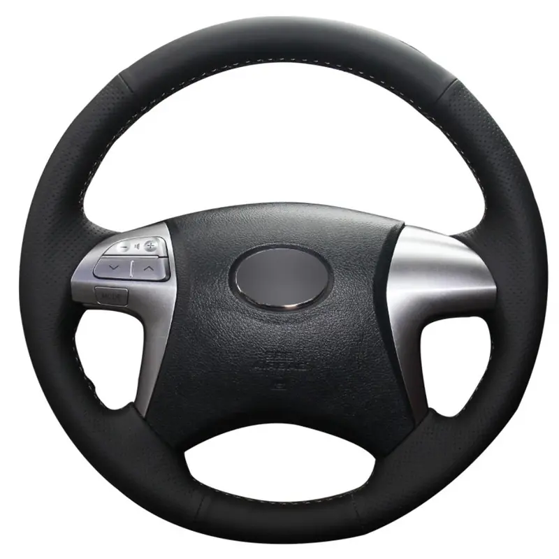 DIY Hand-stitched Black Leather Car Steering Wheel Cover For Toyota Fortuner Hilux 2012-2015 Automotive Interior