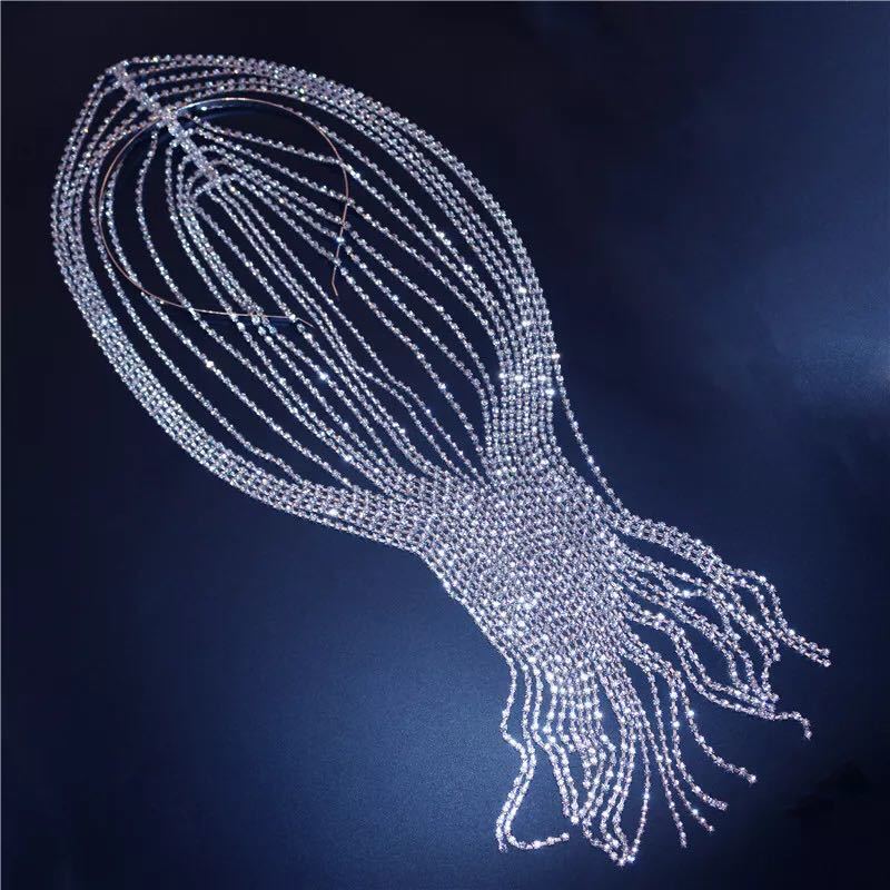 Bridal Headband Rhinestones Long tassel Hair Chain Accessories for Women Crystal Multi Strand Head Chain Hair Jewelry 0615