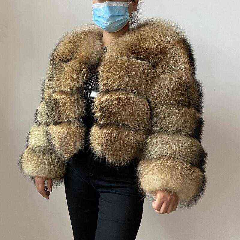 Real Raccoon Coat Women Winter Warm Thick Long Sleeve Big Size Natural Fur Jacket B4