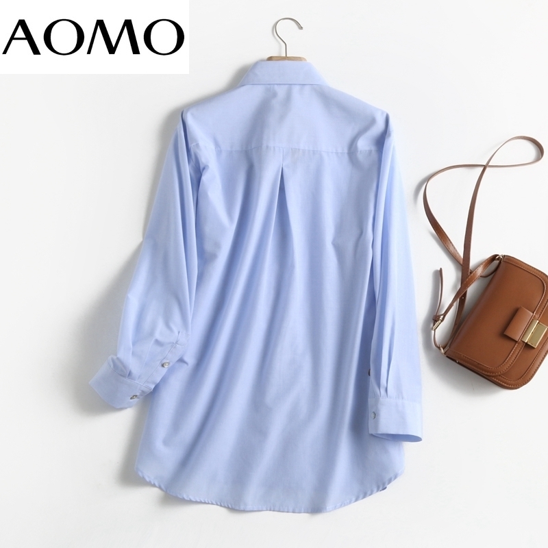 AOMO Autumn Women High Quality 95% Cotton Shirt Blouse Long Sleeve Chic Female Office Lady Tops 6D103A 220407