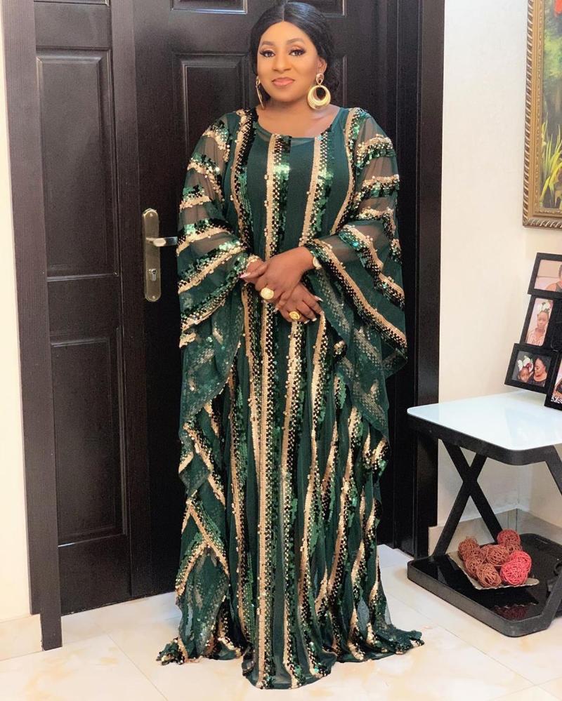 Dashiki Striped Abaya 2 Pieces Set Robe Long Muslim Dress Ethnic Clothing Plus Size African Dresses For Women Sequins Patchwork Africa Cloth