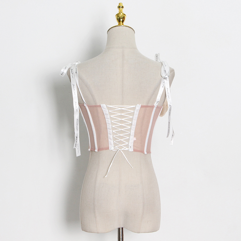 TWOTWINSTYLE Sexy Floral Accessories Patchwork Vests For Women Slim Colorblock Lace Up Sling Sleeveless Short Tops Female 220316