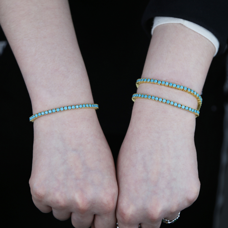 Fashion Turquoises Bracelets for Women Girl Simple Classic 3mm Blue Stone Tennis Charm Bracelet Bangle Trendy Jewelry