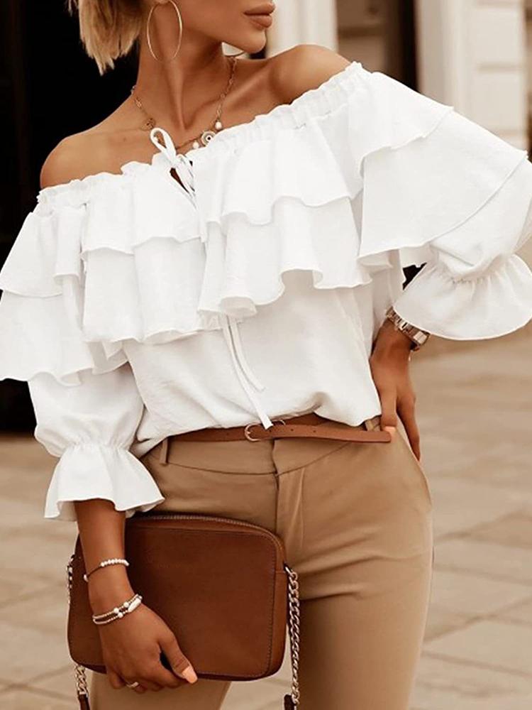 Women' Blouses & Shirts Sexy Lace-up Ruffles Slash Neck Chiffon Blouse Elegant Flare Sleeve Chic Shirt Summer Women Solid Casual Loose Blus, 05 brown
Women' Blouses & Shirts Sexy Lace-up Ruffles Slash Neck Chiffon Blouse Elegant Flare Sleeve Chic Shirt Summer Women Solid Casual Loose Blus, 05 brown