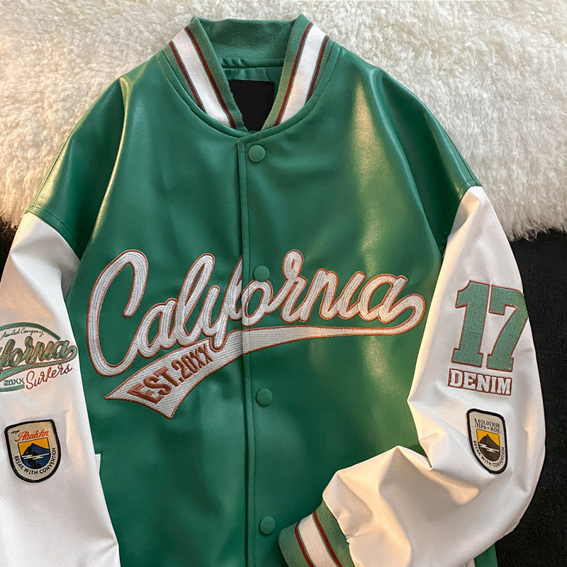 Rretro Letter embroidery PU leather jackets coats Men's new street trend all-match baseball uniform couple loose top, Green
Rretro Letter embroidery PU leather jackets coats Men's new street trend all-match baseball uniform couple loose top, Green