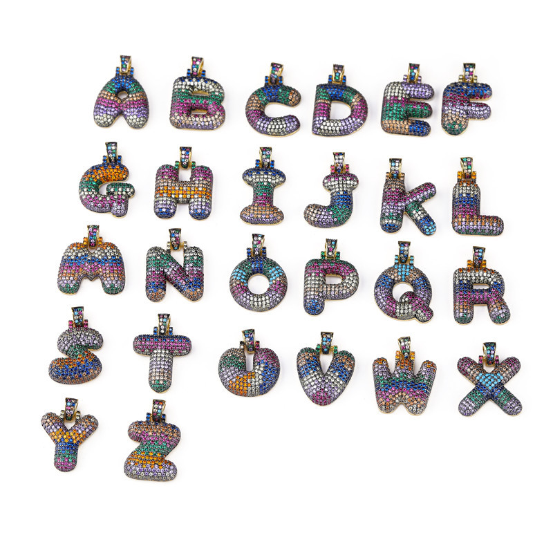 Cool Men Jewelry Initial Charm Colorful Micro Pave Alphabet Pendant for Necklace Making