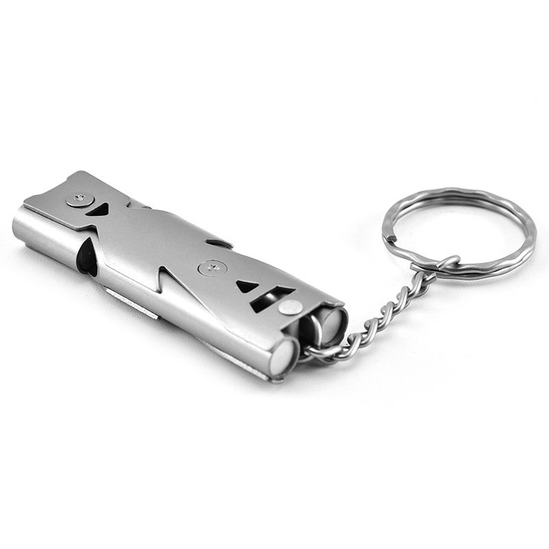 Whistles Keychains Ring Portable Stainless Steel Self Defense Key Chains Holder Fashion Car Keyrings Accessories Outdoor Survival Mini Double Tube EDC