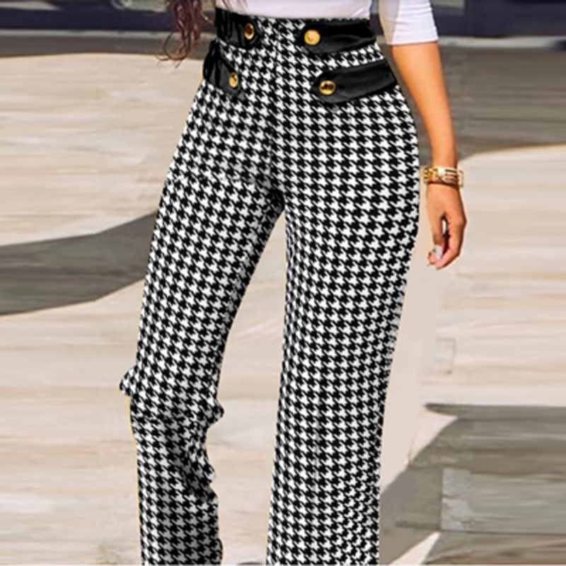 Women Autumn Slim Bodycon Trousers Spring High Waist Buttoned Office Suit Pants Houndstooth Plaid Print Straight Mujer 220325
