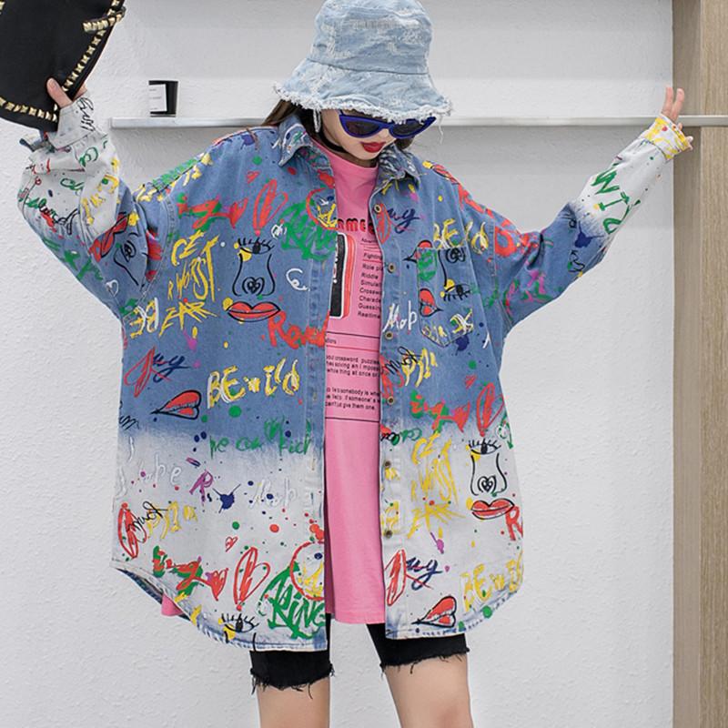 Women's Blouses & Shirts Letter Graffiti Print Denim Jacket Women Streetwear Fashion Lapel Long Sleeve Jeans Female Loose Hip Hop CoatWomen', Blue
Women's Blouses & Shirts Letter Graffiti Print Denim Jacket Women Streetwear Fashion Lapel Long Sleeve Jeans Female Loose Hip Hop CoatWomen', Blue