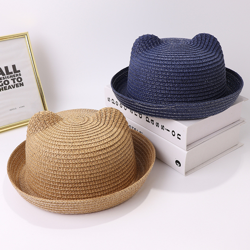 Musim Panas Anak Lakilaki Perempuan Kucing Telinga Topi Jerami anak Kartun Matahari Bonnet 220611