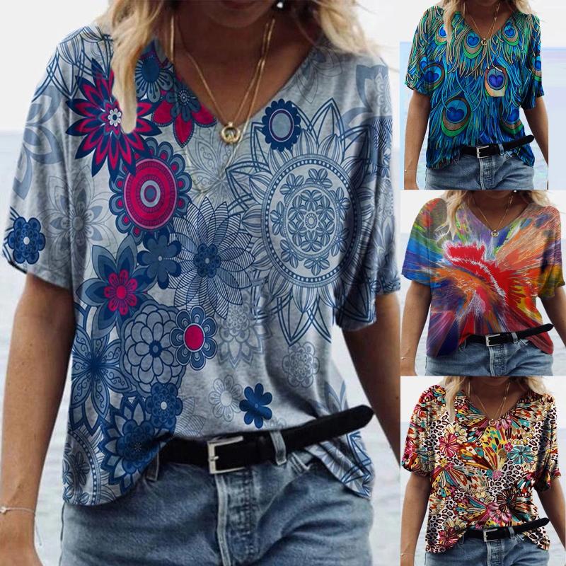Women' Blouses & Shirts Vintage Printed Blouse Women Tops V-Neck Short Sleeve Casual Loose Tee Shirt Blusas Mujer De Moda 2022Women, Red 
Women' Blouses & Shirts Vintage Printed Blouse Women Tops V-Neck Short Sleeve Casual Loose Tee Shirt Blusas Mujer De Moda 2022Women, Red