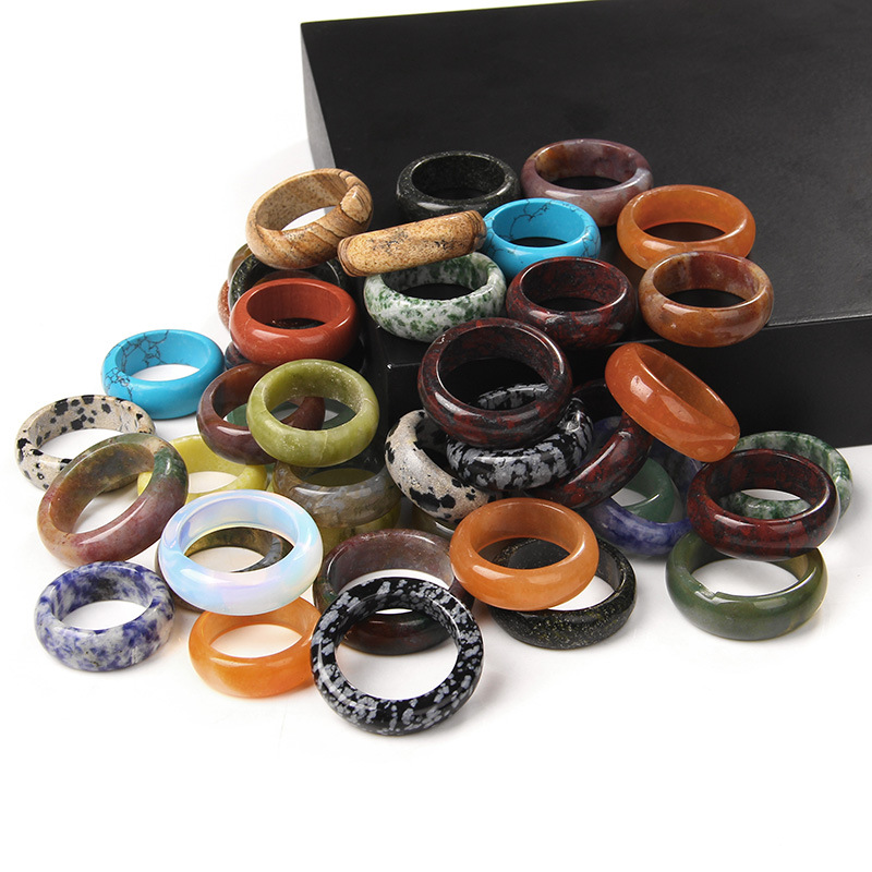 Width 7-8mm Natural Crystal Stone Ring opal Colorful Agates Ring Set For Women Men Jewelry