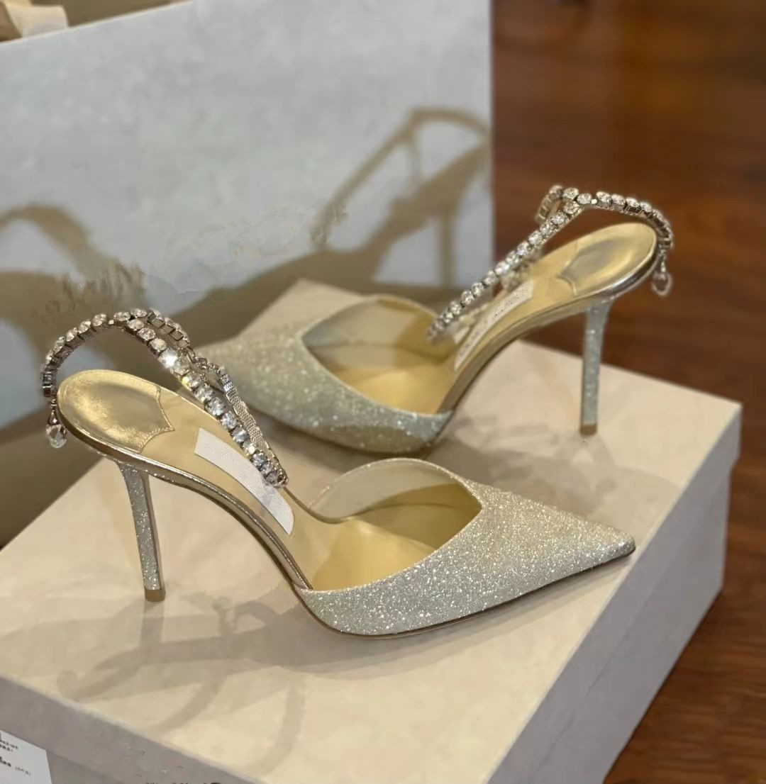 Saeda Y-shaped Rhinestone Chain stilettos Bride Dresses Women's Shoes Buckle Stiletto Sandals Pointed Toe Sandals Ankle Bright Diamond-chain High-heeled Women 8/6CM