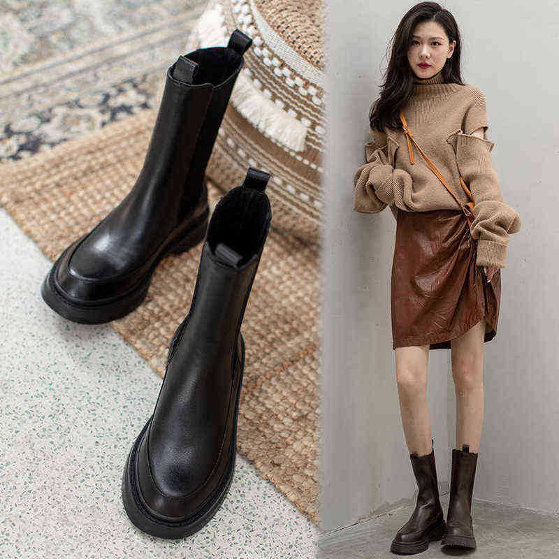 Women Boots Hot Real Leather Office Lady Slip-on Chelsea Fashion Ankle Round Nose Flat with Shoes Platform 220607, Brown
Women Boots Hot Real Leather Office Lady Slip-on Chelsea Fashion Ankle Round Nose Flat with Shoes Platform 220607, Brown