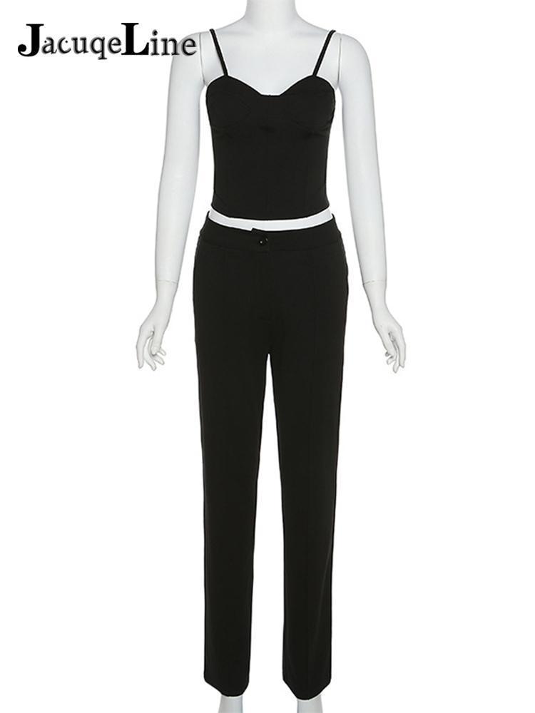 Jacuqeline Fashion Urban Women's Clothing Summer Camis Tops And High Waist Pencil Pants Sets Office Outfits Two Piece 220509
