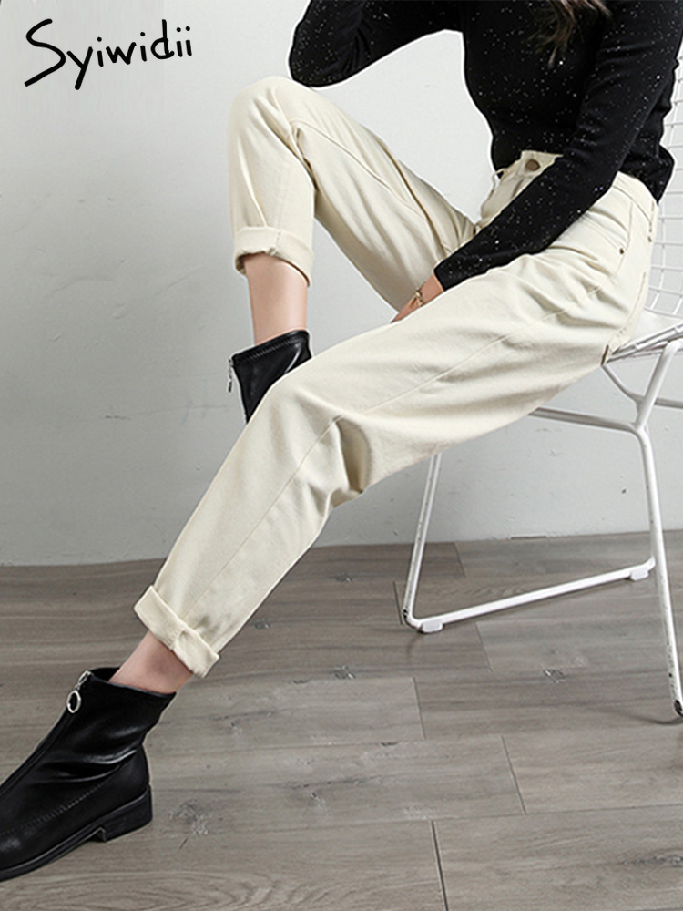 Syiwidii Beige High Waist Mom Jeans Women Korean Jean Boyfriend Jeans for Women Fashion Ladies Casual Denim Pants Jeans Woman 220815