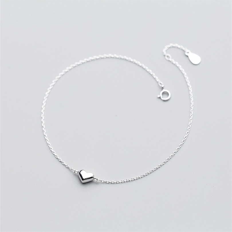 MloveAcc 925 Sterling Silver Romantic Small Heart Charm Anklets for Women S925 Ankle Bracelet Adjustable Length T200901
