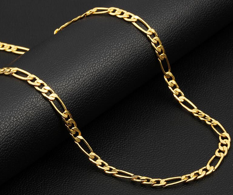 Men women plating 18K Gold 5MM Figaro Chain Bracelet Necklace 14 18 20 22 24 26 28 30 32 inch Fashion jewelry
