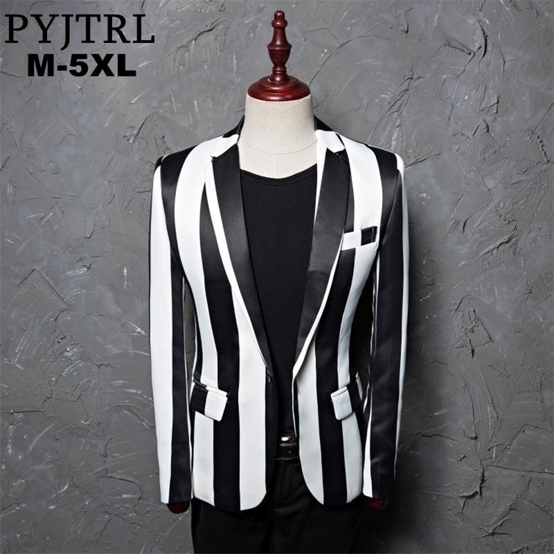 PYJTRL Brand M5XL Men Black White Zebra Stripe Blazer Male Stage Wear Masculino Slim Fit Fashion Casual Suit Jacket 201104, Only jacket 
PYJTRL Brand M5XL Men Black White Zebra Stripe Blazer Male Stage Wear Masculino Slim Fit Fashion Casual Suit Jacket 201104, Only jacket