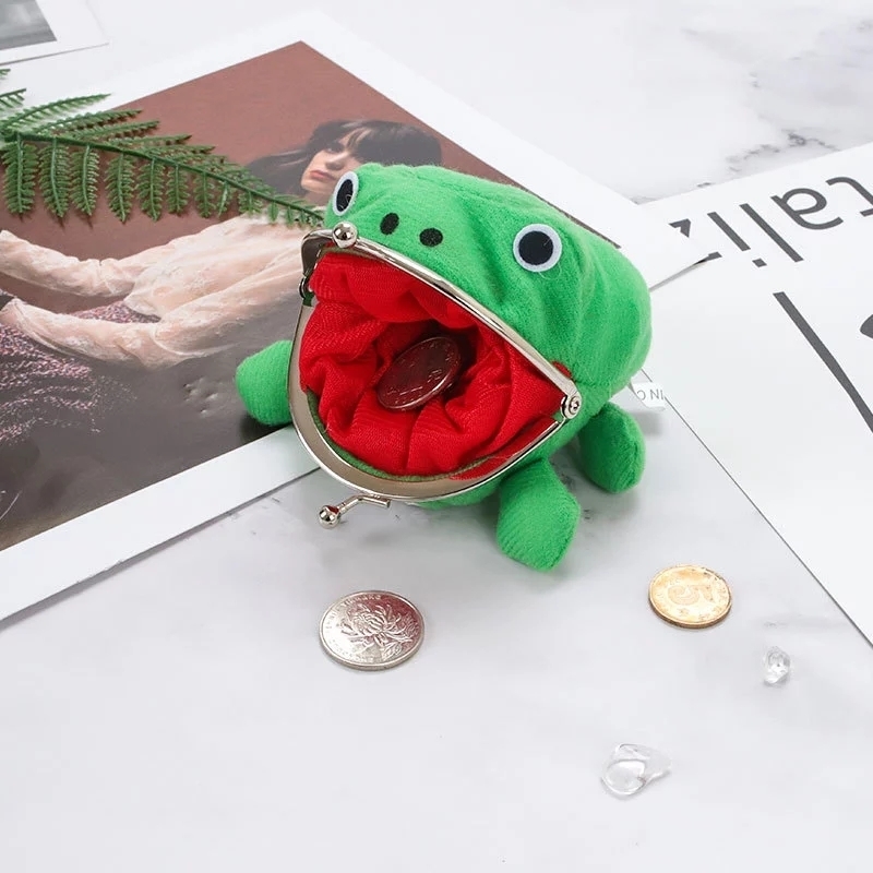 20Pcs/Lot Frog Wallet Coin Purse Keychain Anime Plush Cartoon Flannel Key Holder Cosplay Toy School Prize Wholesale 220411