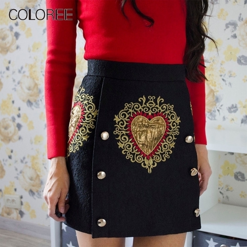 Vintage Black Heart Floral Embroidery High waist Skirt Spring Women Runway Designer Jacquard Mini Skirts With Buttons Y200326, Gray
Vintage Black Heart Floral Embroidery High waist Skirt Spring Women Runway Designer Jacquard Mini Skirts With Buttons Y200326, Gray