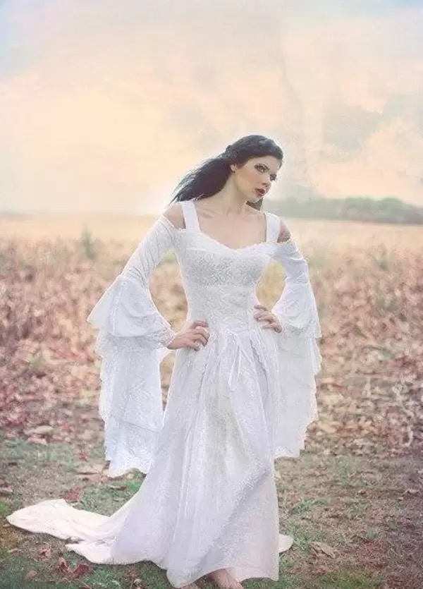 Fantasy Fairy Medieval Wedding Dresses Lace Up Custom Made Off the Shoulder Long Sleeves Court Train Full Lace Bridal Gowns High Quality