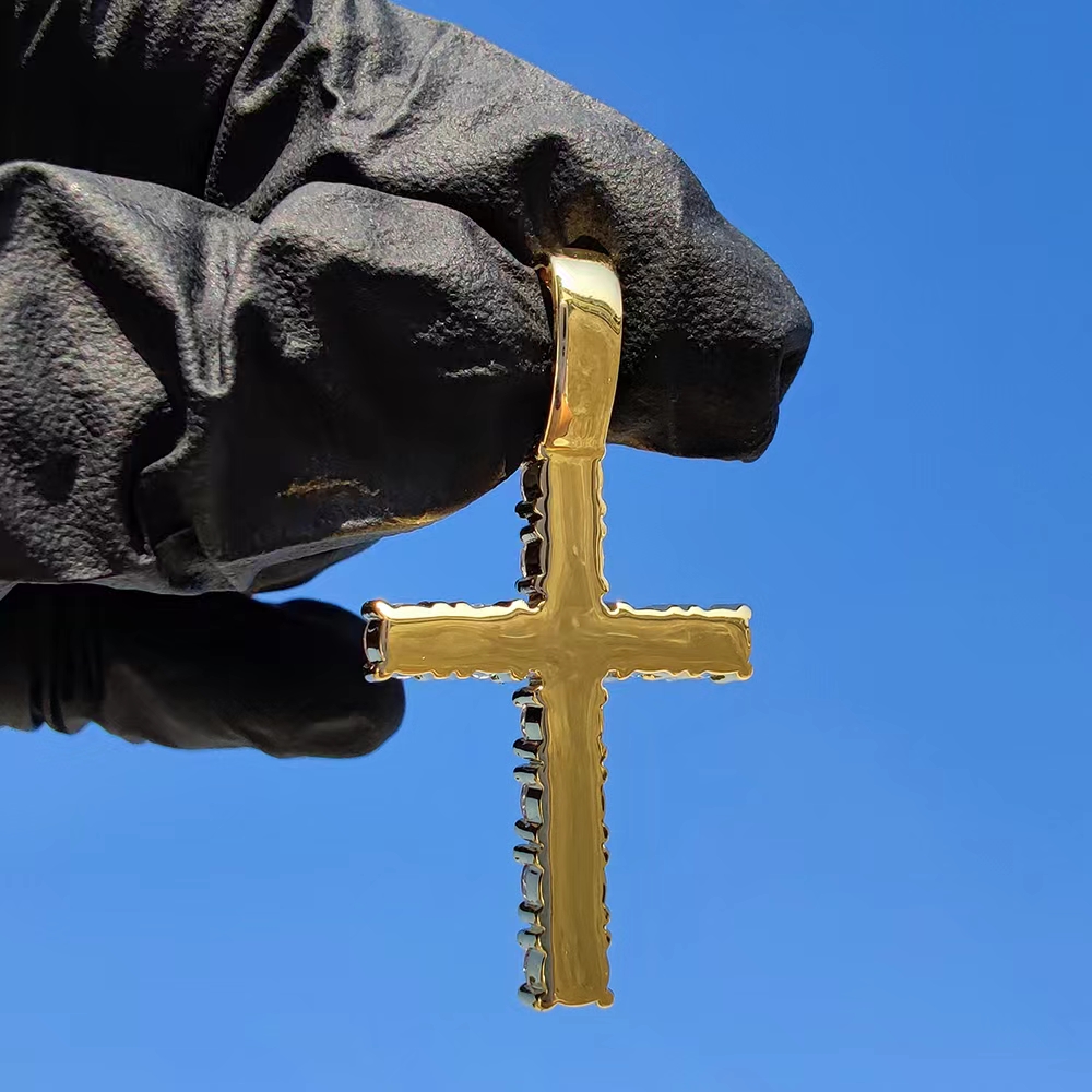 Diamond Stone Cross Pendants Necklace Jewelry Men Women Lover Gift Couple Religious Jewelry