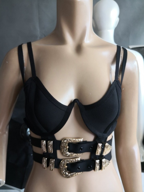 High Quality Celebrity Black Red White Sleeveless Button Short Bandage Top Bodycon Sexy Wear 220325