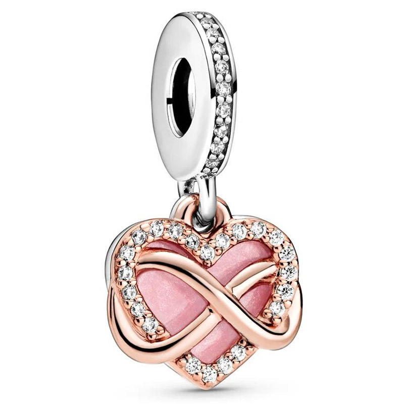 S925 Sterling Silver Dangle Charm Rose Gold Sparkg Dragoy Heart And Angel Wings Pendant Beads Bead Fit Charms Bracelet DIY Jewelry Accessories