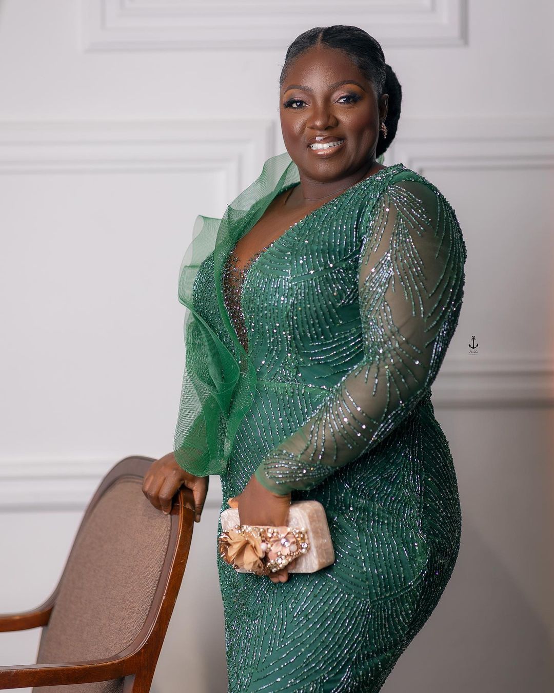 Plus Size Arabic Aso Ebi Green Mermaid Luxurious Prom Dresses Beaded Sheer Neck Evening Formal Party Second Reception Birthday Engagement Gowns Dress 