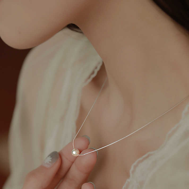 925 Sterling Silver Pearl Clavicle Chain Necklace Simple Style Women Short Chain Necklaces Gift for Love Girlfriend