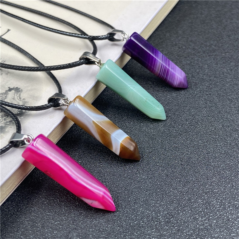 Stripe Agate Necklaces Chakra Reiki Healing Hexagon Prism Crystal Pendant Pendulum Necklace for women jewelry