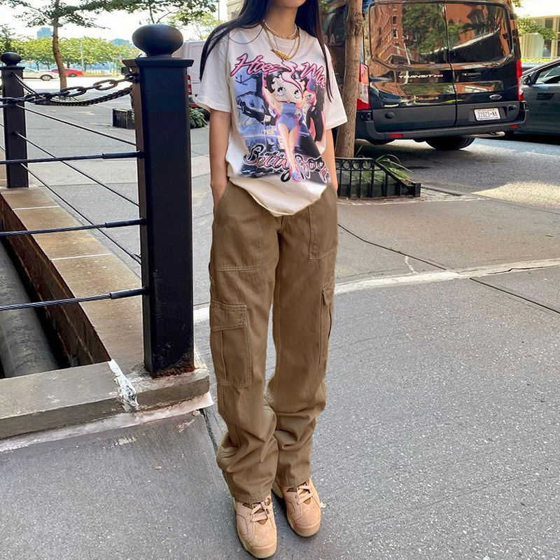Streetwear Cargo Pant Y2K High Waist Flap Pocket Wide Leg Trousers Loose Straight Fashion Vintage Casual Jeans 220325
