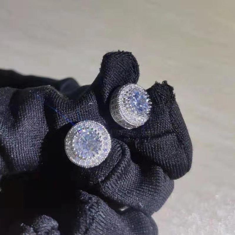 Stud Sier Hip-Hop Jewelry Earrings Moissanite Micro-inlaid Round Accessories for Men and Women