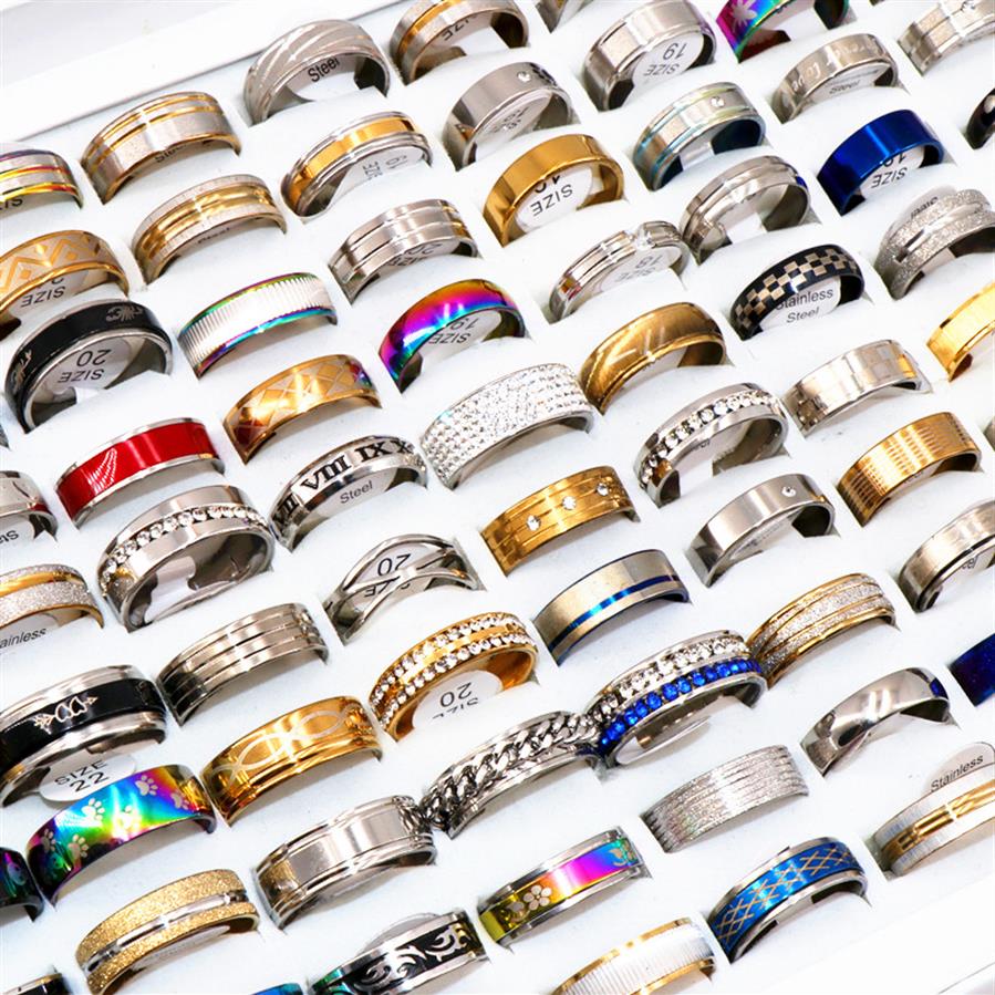 Fashion 100pcsLots Assorted Mens Stainless steel Rings Jewelry Party Gift Wedding Rings For Women Mix Style281k4821328