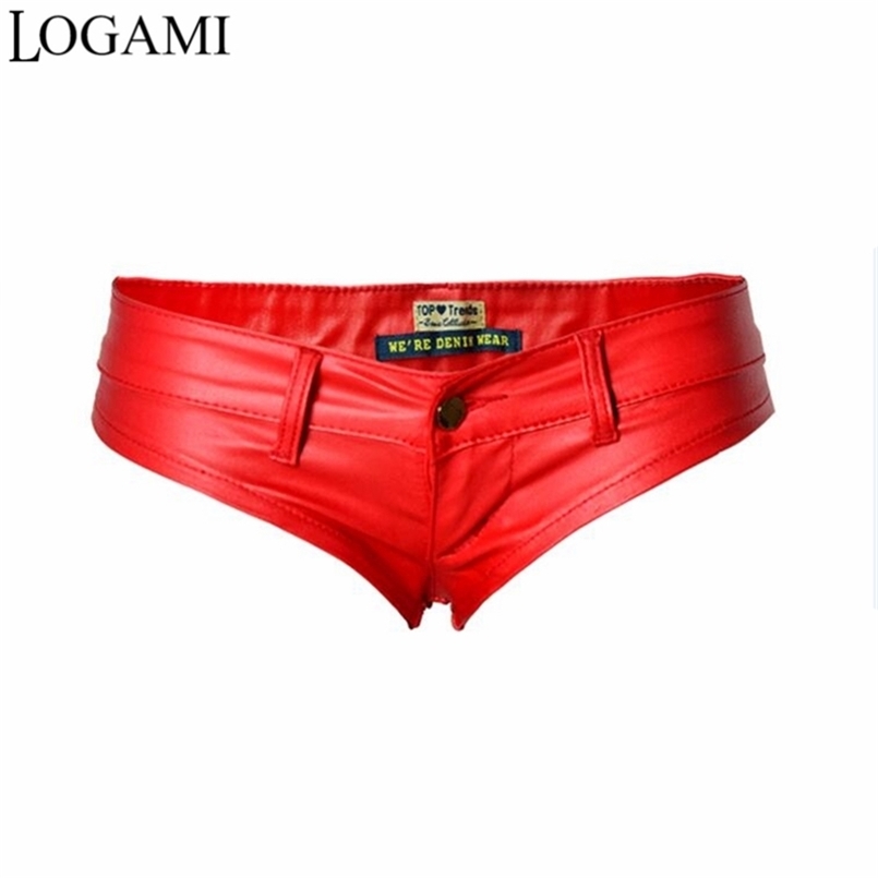 LOGAMI Sexy Short Shorts Womens Low Waist Mini PU Leather Shorts Feminino 220419, Red