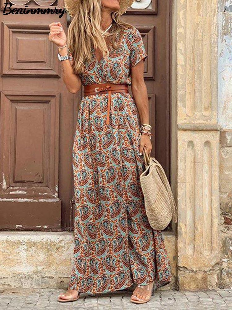 Casual Dresses Boho Long Dress For Women Fashion V Neck Short Sleeve Paisley Print Summer Belt Large Hem Beach Elegant Maxi DressCasual, Red
Casual Dresses Boho Long Dress For Women Fashion V Neck Short Sleeve Paisley Print Summer Belt Large Hem Beach Elegant Maxi DressCasual, Red
