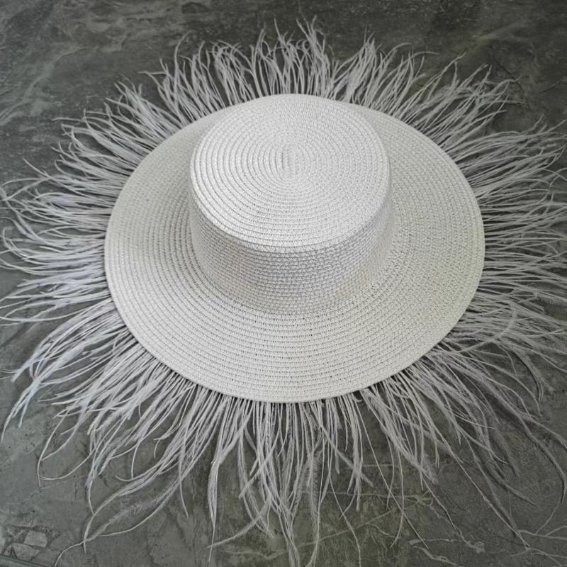 Wide Brim Hats Retro Socialite Style Flat Top Straw Hat Panama Tassel Feather Large Eaves Sun Visor Fashionable Western Beach, Black
Wide Brim Hats Retro Socialite Style Flat Top Straw Hat Panama Tassel Feather Large Eaves Sun Visor Fashionable Western Beach, Black