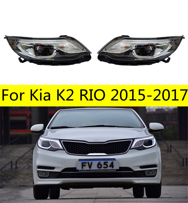 Head Lamp For Kia K2 20 15-20 17 RIO Cars Headlights DRL Turn Signal High+Low Beam Lens Running Light Front Lamp