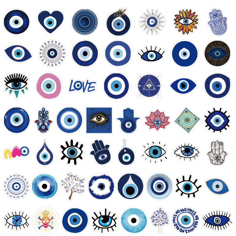 50Pcs/Lot Lucky Devil's Eye Stickers Blue Eyes Sticker evil eyes for DIY Luggage Laptop Skateboard Bicycle Decals Wholesale